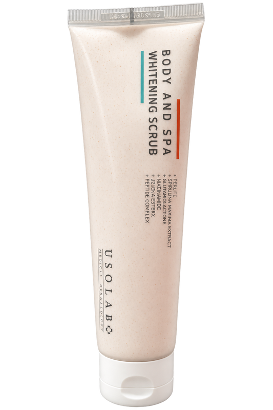 USOLAB Body and Spa Whitening Scrub 200 ml tube on a white background