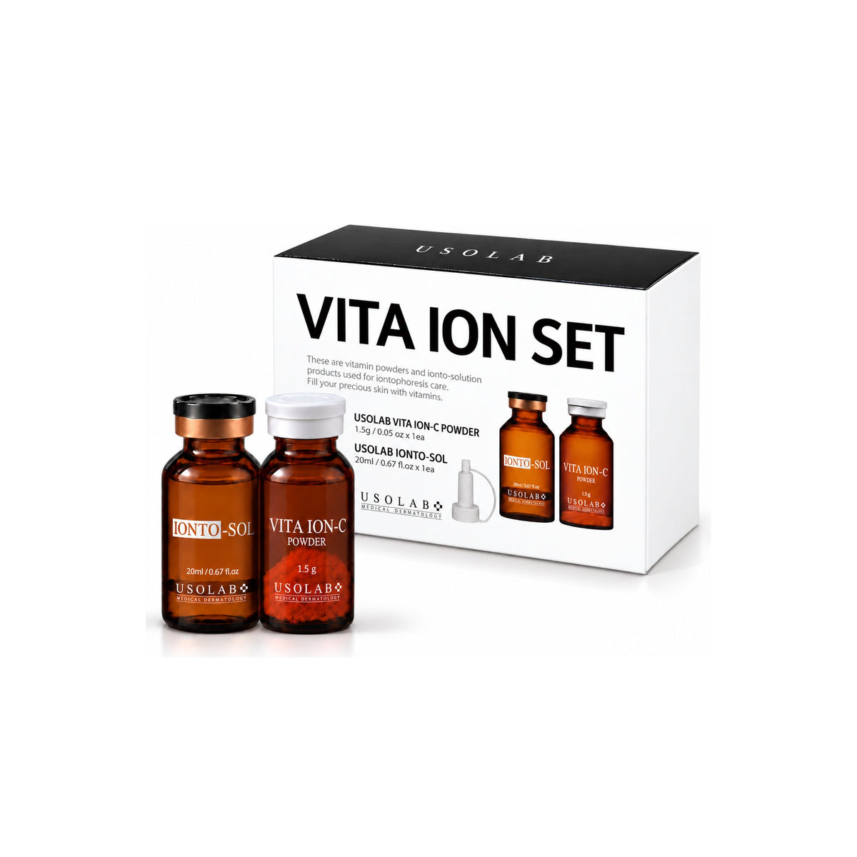 USOLAB Vita Ion Set — Korean vitamin C serum for pigmentation and dark spots, 99% pure vitamin C powder, available in Dubai at K-City